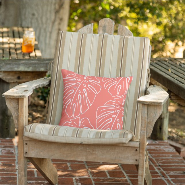 White Tropical Löv Motif på Coral Red Orange Kudde (Stol)