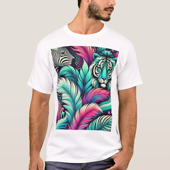White Tropical Tiger T-Shirt - Bold Jungle Art (Framsida)