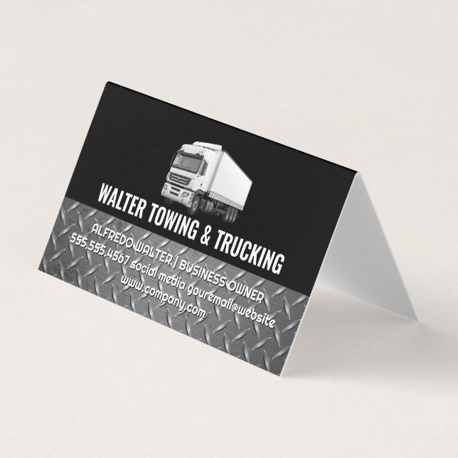 White Trucking Logo | Steel Trim | Logistics  Visitkort (Framsida)