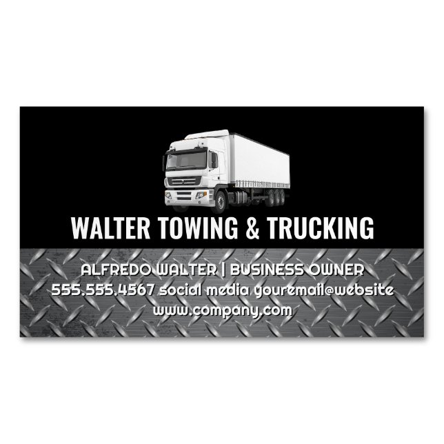 White Trucking Logotyp | Ståltrim | Logistik  Magnetiska Visitkort (Framsida)