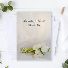 White Tulip Bouquet Bröllop Flat Tackkort Tack Kort
