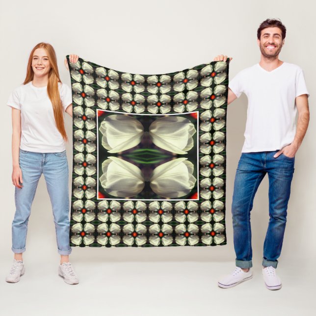 White Tulip Flower Abstrakt Mönster Fleecefilt (På plats)