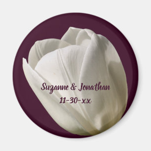 White Tulip Flower Personlig Bröllop Magnet