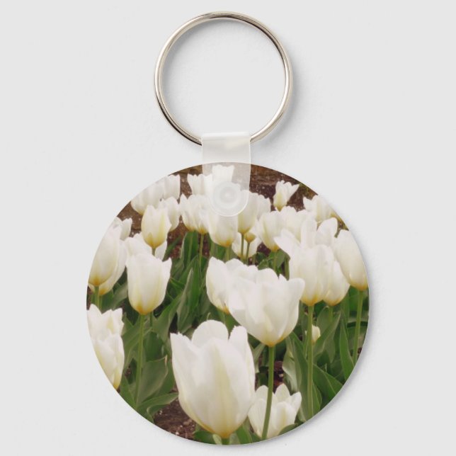 White Tulip Flowers Nyckelring (Framsida)