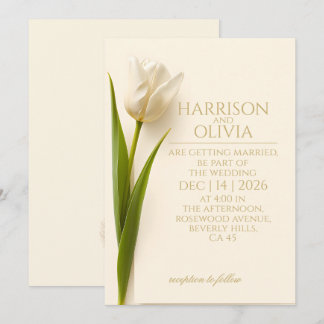 White Tulip Minimal Elegant Modern Wedding Inbjudningar