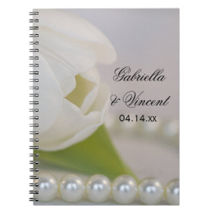 White Tulip och Pearls Vår bröllop Anteckningsbok Med Spiral