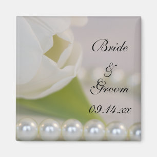 White Tulip och Pearls Vår bröllop Magnet