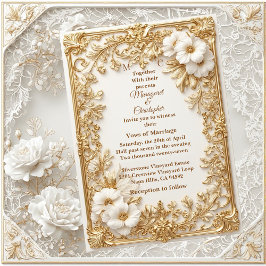 White Tulips Gold Ornate Baroque Grandeur Wedding  Inbjudningar