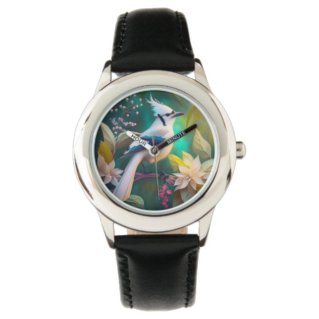 White Tumped Teal Vinge Jay Fantasy Bird Armbandsur (Framsida)