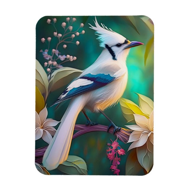 White Tumped Teal Vinge Jay Fantasy Bird Magnet (Vertikal)