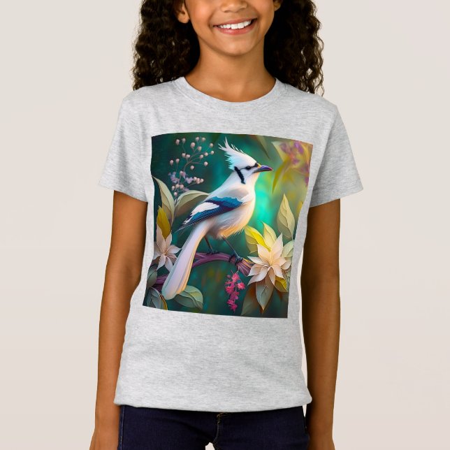 White Tumped Teal Vinge Jay Fantasy Bird T Shirt (Framsida)
