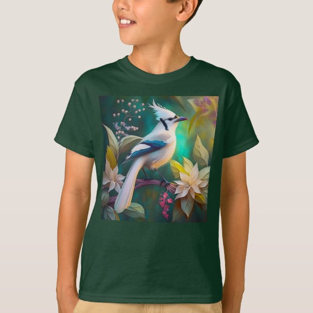 White Tumped Teal Vinge Jay Fantasy Bird T Shirt (Framsida)