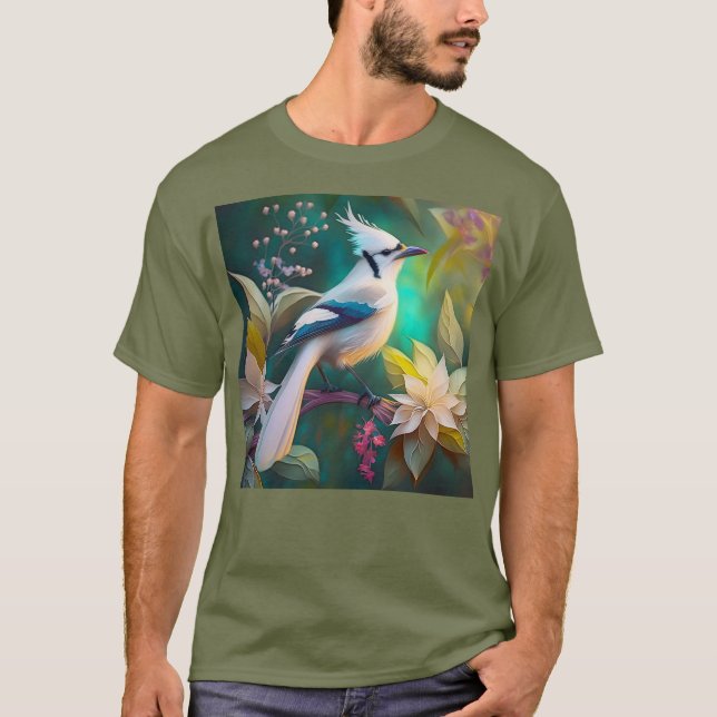 White Tumped Teal Vinge Jay Fantasy Bird T Shirt (Framsida)