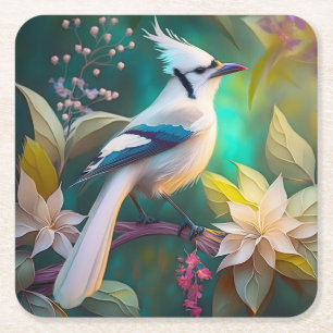 White Tumped Teal Vinge Jay Fantasy Bird Underlägg Papper Kvadrat