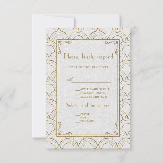White Underbar Gatsby Art Deco Guld Bröllop OSA Kort (Framsida)