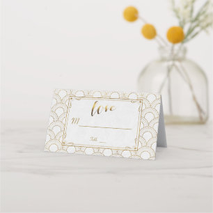 White Underbar Gatsby Art Deco Guld Bröllop Placeringskort
