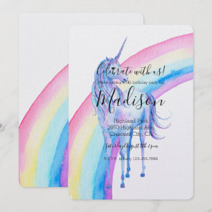 White Unicorn Birthday Inbjudningar