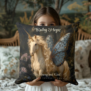 White Unicorn Blue Butterfly Vingar Fairy Horse Kudde