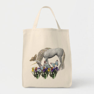 White Unicorn Butterflies Flowers Tygkasse