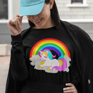 White Unicorn Cloud Rainbow Kvinnors Långärmad Tee Shirt