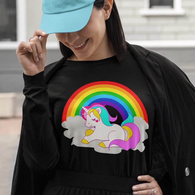 White Unicorn Cloud Rainbow Kvinnors Långärmad Tee Shirt (White Unicorn Cloud Rainbow Women's Long Sleeve T-Shirt)