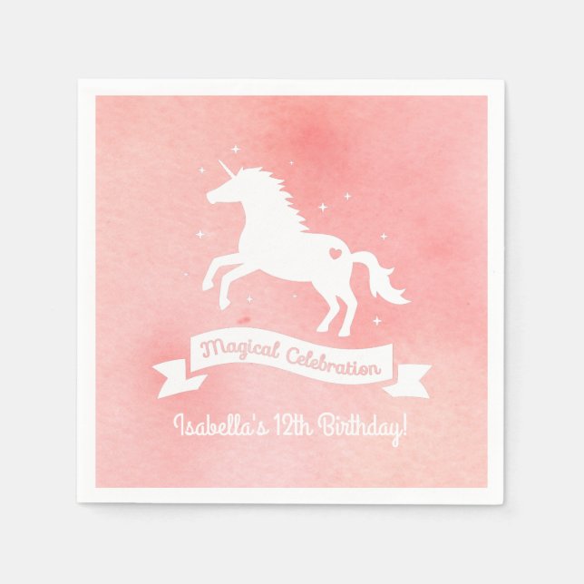 White Unicorn Fantasy Flick kalas Napkins Pappersservett (Framsidan)