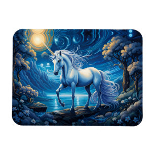 White Unicorn Fantasy Full Moon Magnet