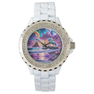 White Unicorn Fantasy Tropical Beach Armbandsur