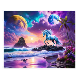 White Unicorn Fantasy Tropical Beach Fototryck