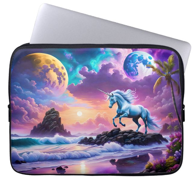White Unicorn Fantasy Tropical Beach Laptop Fodral (Framsidan)