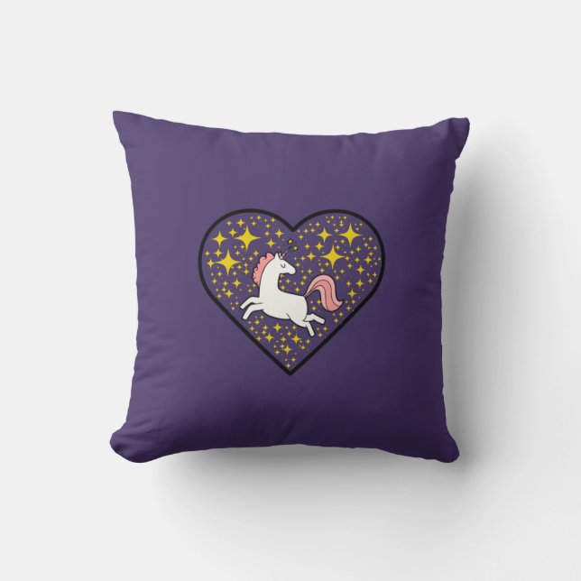 White Unicorn Flies Horse Shining Stars Glitter Kudde (Framsida)