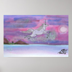 White Unicorn fly Winter Ligcape Stardust Poster