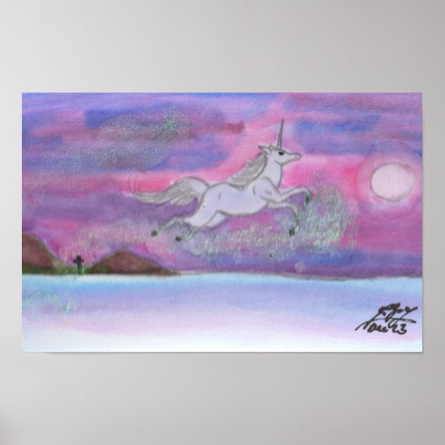 White Unicorn fly Winter Ligcape Stardust Poster (Framsidan)