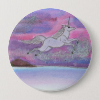 White Unicorn-flygning över vinterlandskapets natt Knapp