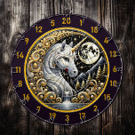 White Unicorn Glows in Moonlit Elegance Darttavla<br><div class="desc">Förvandla ditt spelrum med den här fängslande ritytan med en glödande vit enmajs under en strålande guldfärgad måne. Dess invecklade detaljer och luminösa vita och guld-nyanser gör det till en funktionell biet av konst som symboliserar elegans och kreativitet. Unicorns silhuett mot en svindlande stjärna himmel fångar den mytiska magin. Dess...</div>