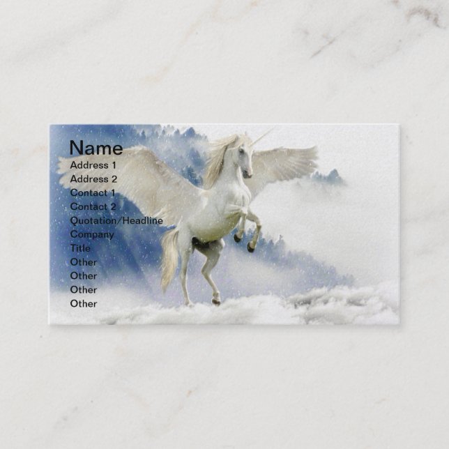 White Unicorn Horse med Vingar Visitkort (Framsida)