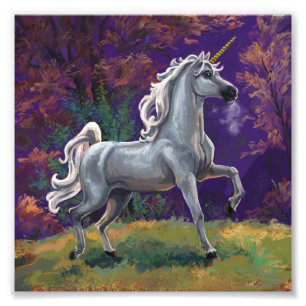 White Unicorn i Glade Fototryck