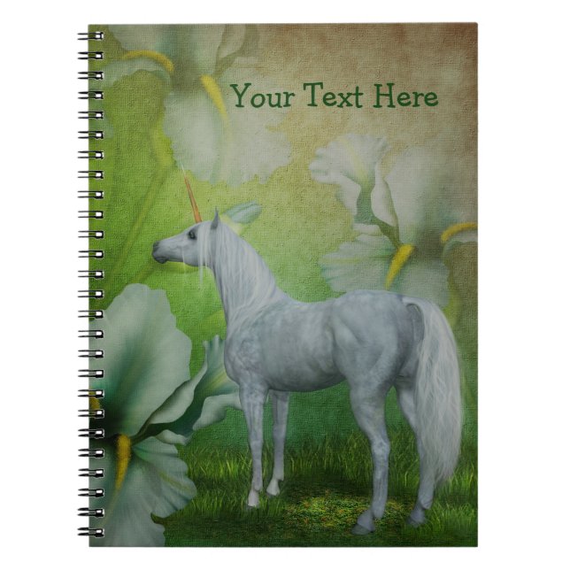 White Unicorn Lilies Fantasy Horse Notebook Anteckningsbok Med Spiral (Framsidan)