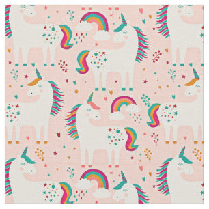 White Unicorn med Rainbow på Rosa Tyg
