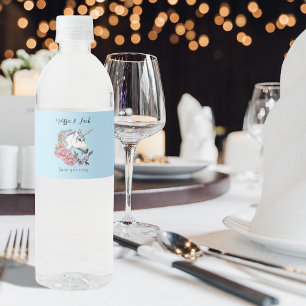 White Unicorn Oink Blå Vattenflaskor Etikett
