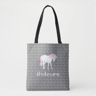 White Unicorn on Grått Tote Bag Tygkasse