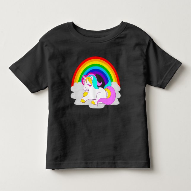 White Unicorn på Cloud med Rainbow Småbarn Tee (Framsida)