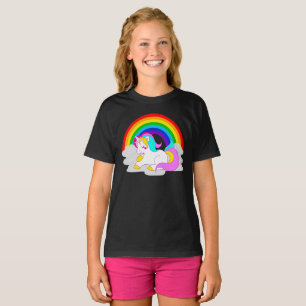 White Unicorn på Cloud Rainbow Girls Mörk T-Shirt