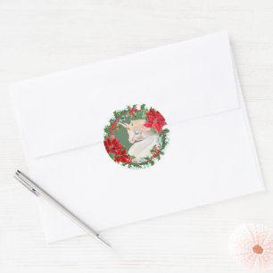 White Unicorn Poinsettia Holly Helgdag Wand Runt Klistermärke