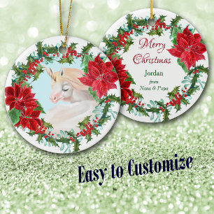 White Unicorn Poinsettia Holly Wandeans Julgransprydnad Keramik