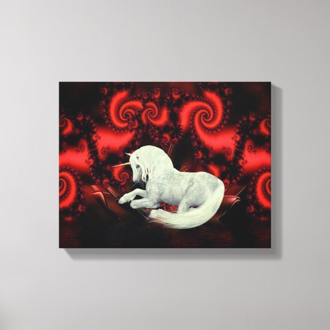 White Unicorn Red Fractal Fantasy Horse Art Canvastryck (Framsida)