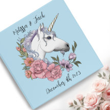 White Unicorn Rosa Flowers Blue