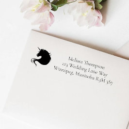 White Unicorn Rosa Flowers Blue Bröllop Självfärgande Stämpel