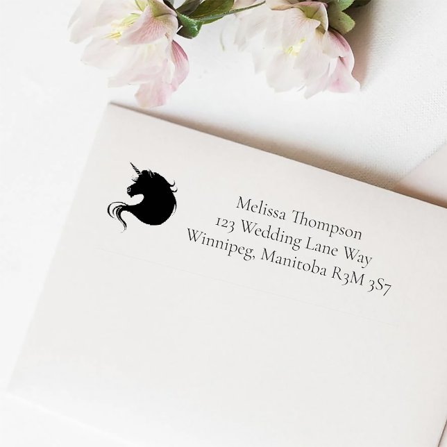 White Unicorn Rosa Flowers Blue Bröllop Självfärgande Stämpel (Skapare uppladdad)