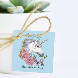 White Unicorn Rosa Flowers Blue Gåvor Etiketter